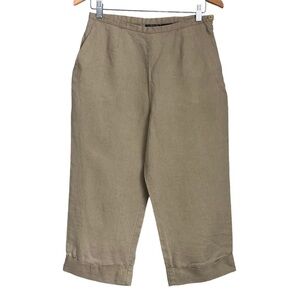 Vintage Willi Smith 100% Linen Wide Leg Cuffed Crop Pants Women’s Beige Size 10
